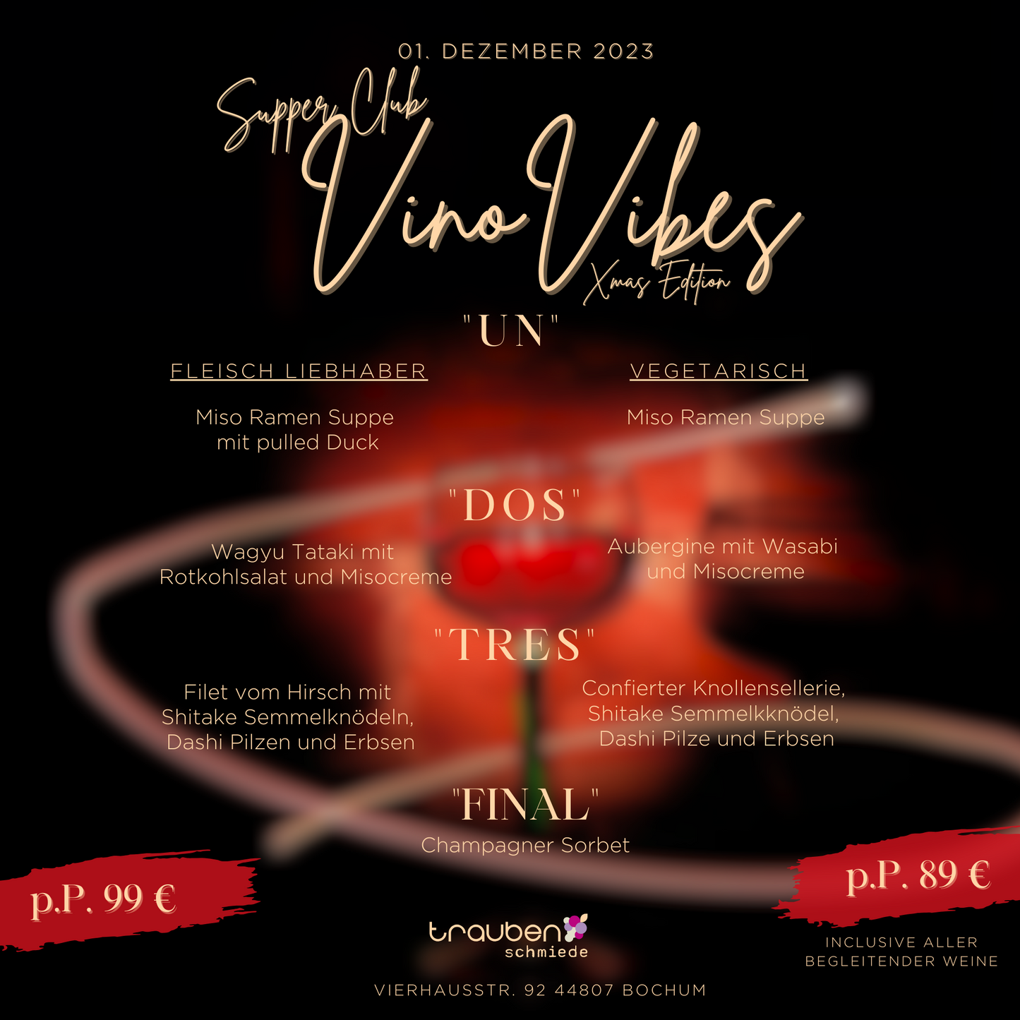 "Vino Vibes - Xmas Edition" Supper Club im Activ Campus Bochum am 01. Dezember 2023