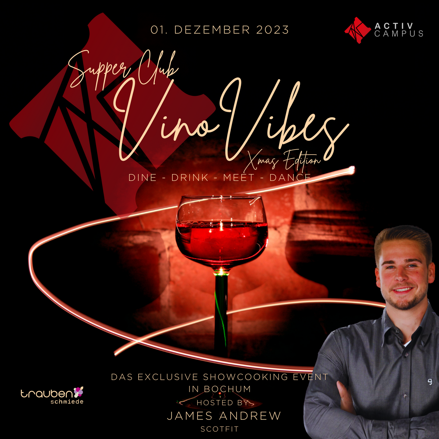 "Vino Vibes - Xmas Edition" Supper Club im Activ Campus Bochum am 01. Dezember 2023
